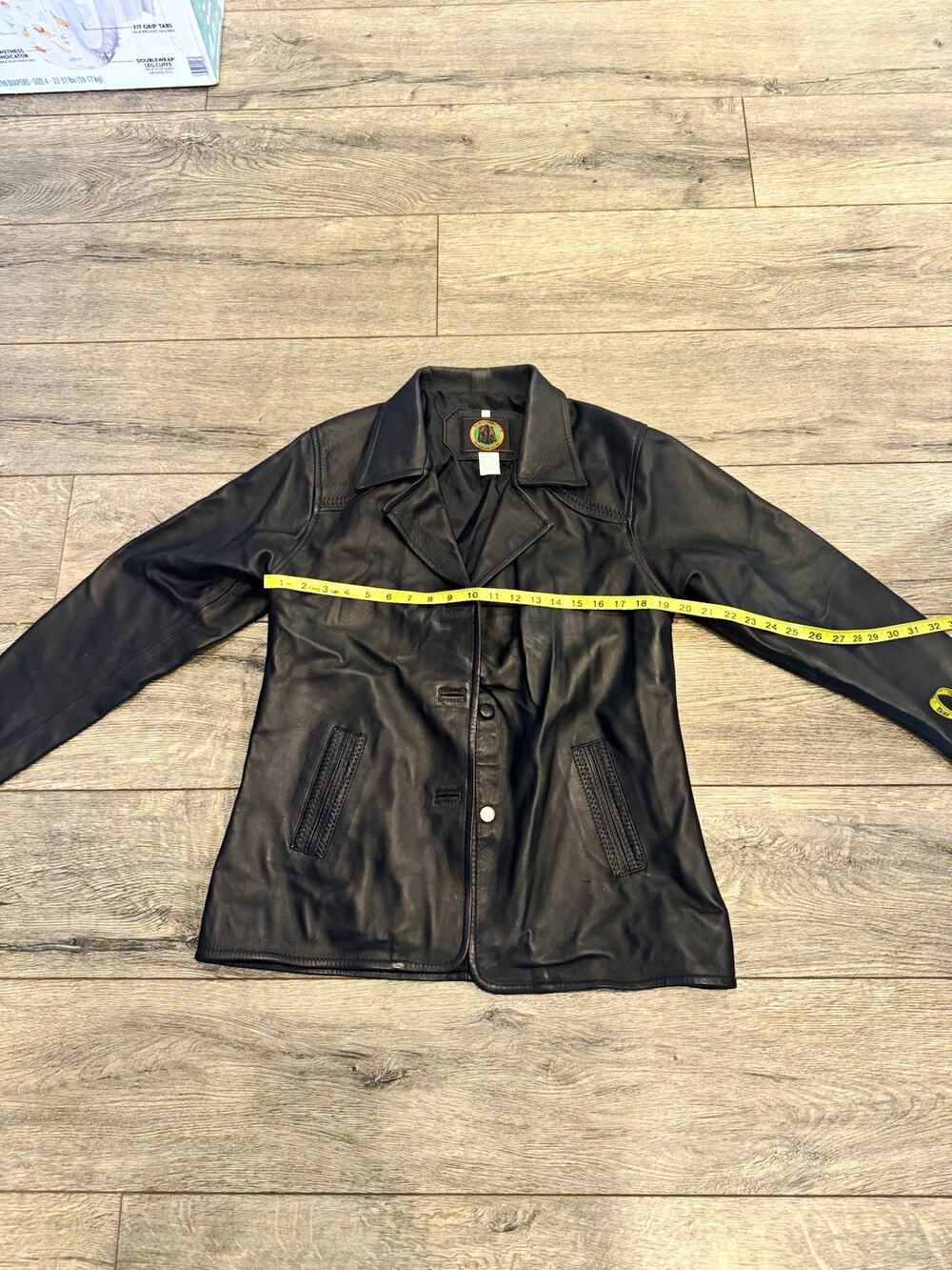 Maria Goretti Women's Black Genuine Leather Button Front Collared Lined Jacket L